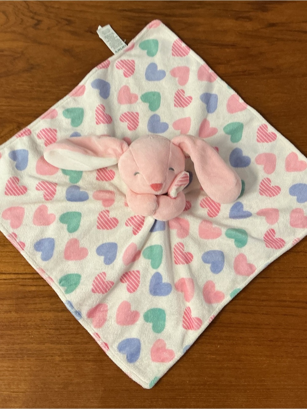 Carters Security Blanket Pink Bunny Rabbit Heart Lovey Plush Snuggle Baby Toy